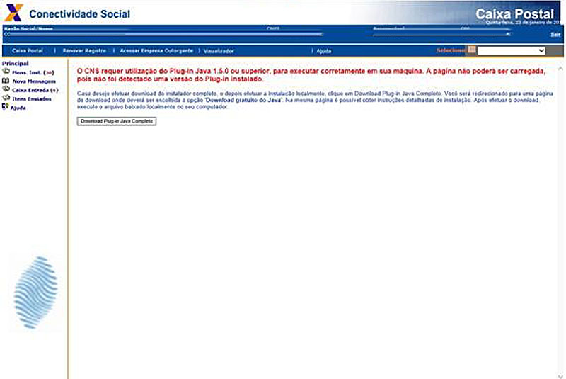 cns requer utiliza��o do plug in java 1.5.0 ou superior